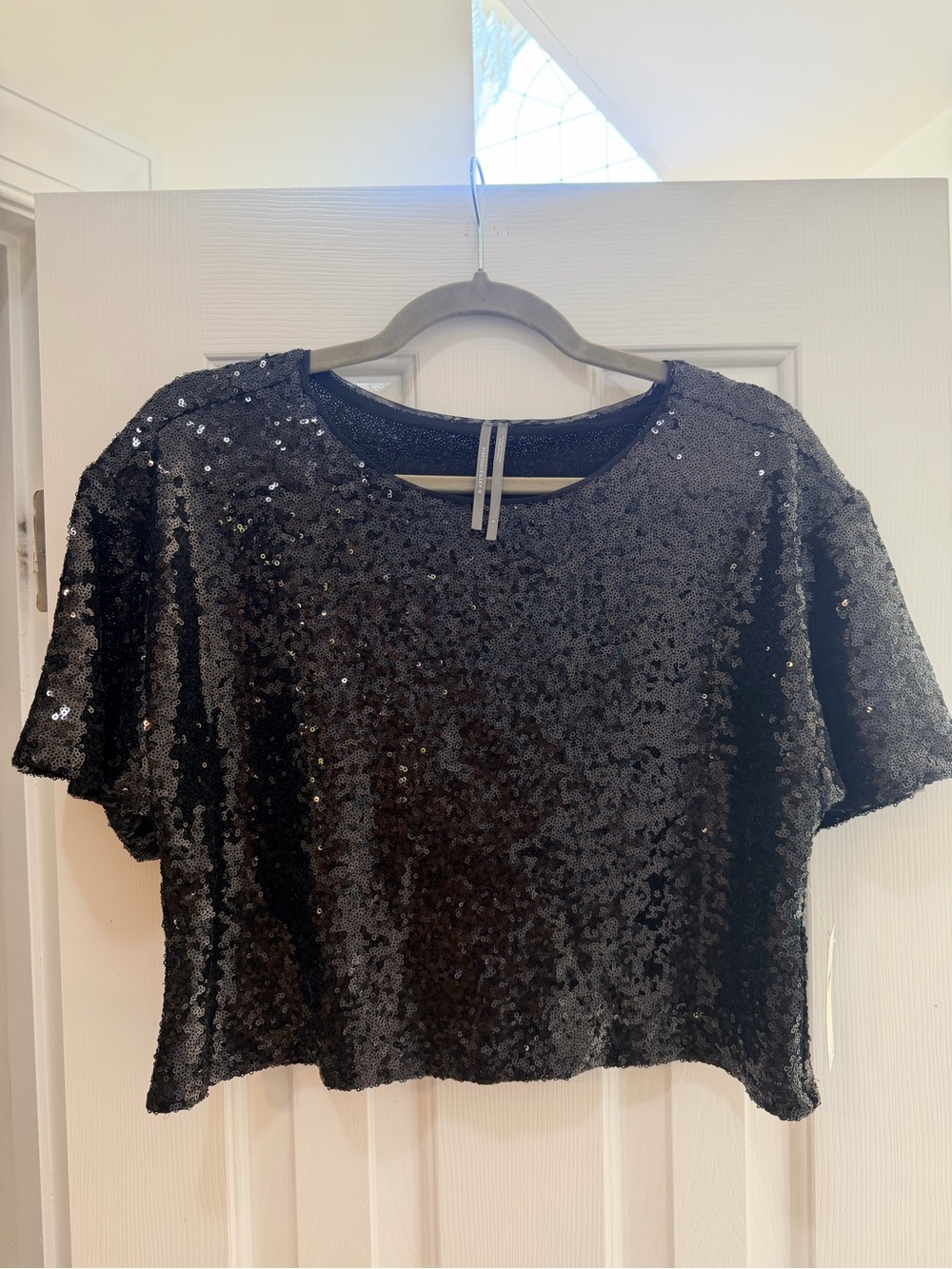 Anthropologie Black Sequin Crop Top